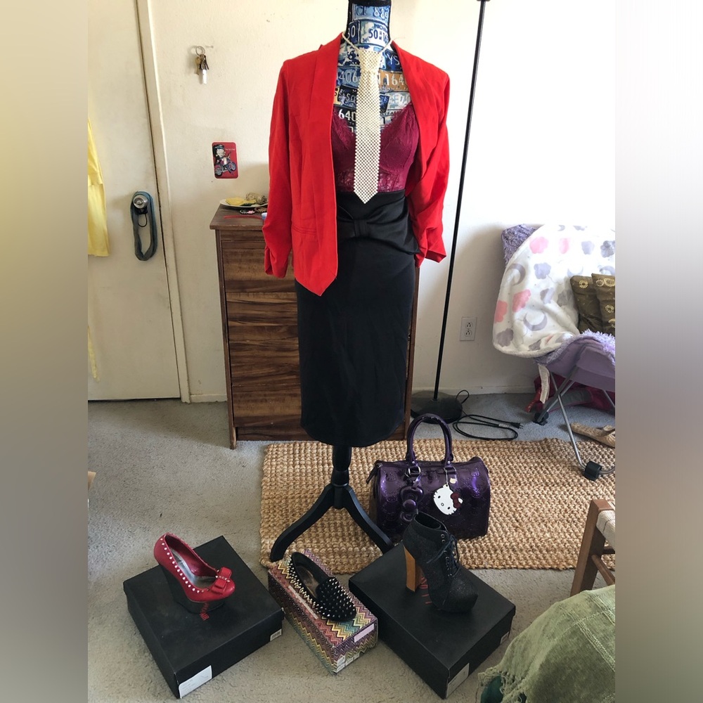 Sexy Women’s Red Open-Front Blazer W/Sheer Back